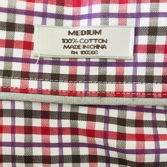 Peter Millar | Check Button Front Dress Shirt Medium Red Striped Button Cuff - Picture 8 of 9